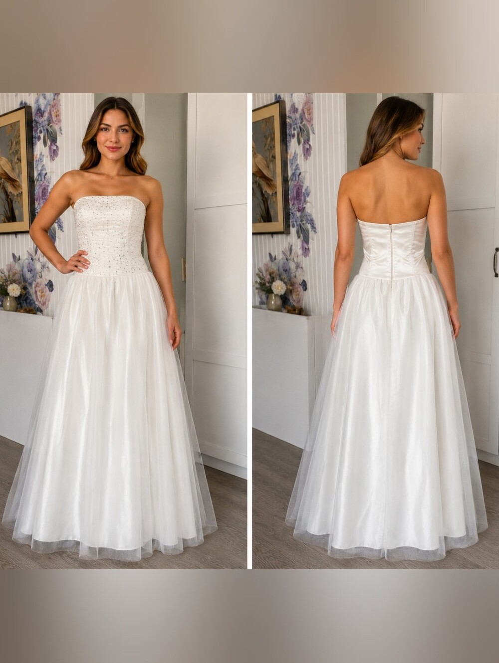 Scott McClintock Vtg White Beaded Corset Ball Gown Prom Wedding Sz 16 (12-14)